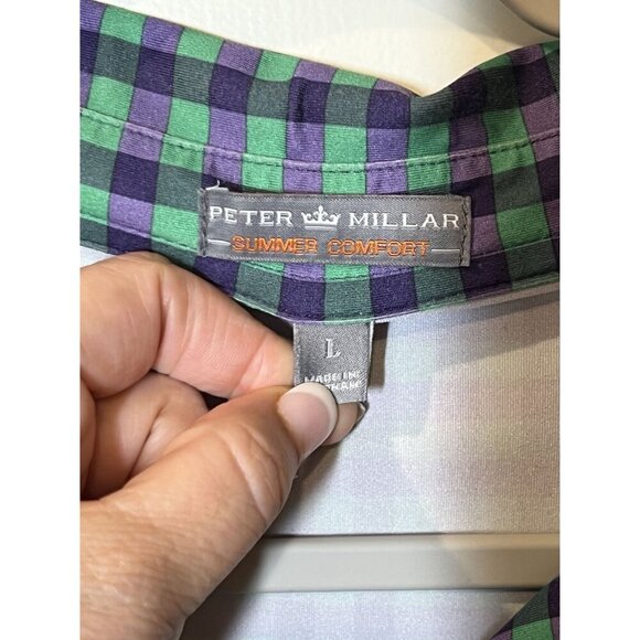 Peter Millar Summer Comfort Mens Green & purple Plaid Polo Shirt L - Picture 2 of 3